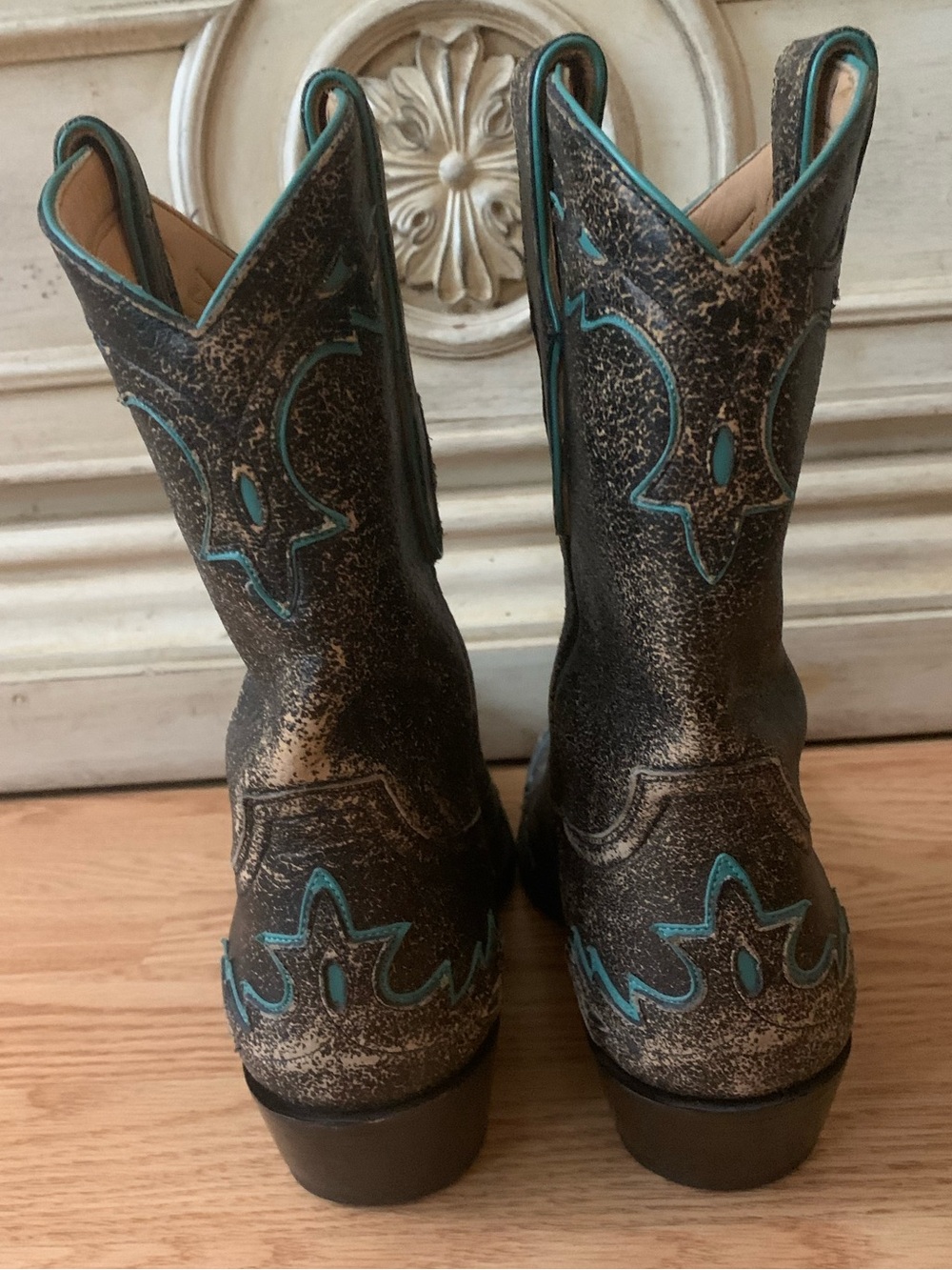 Old Gringo Distressed Brown Leather Western Boots with Teal Stitching Size 9 1/2 - Picture 10 of 14